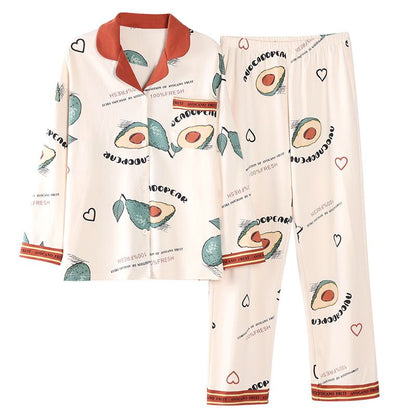 タイトに織られた純綿ハート型襟のパジャマセット