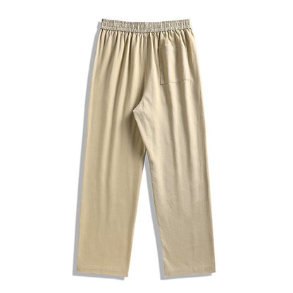 Pantalón de algodón puro retro versátil con cintura elástica y cordón atado