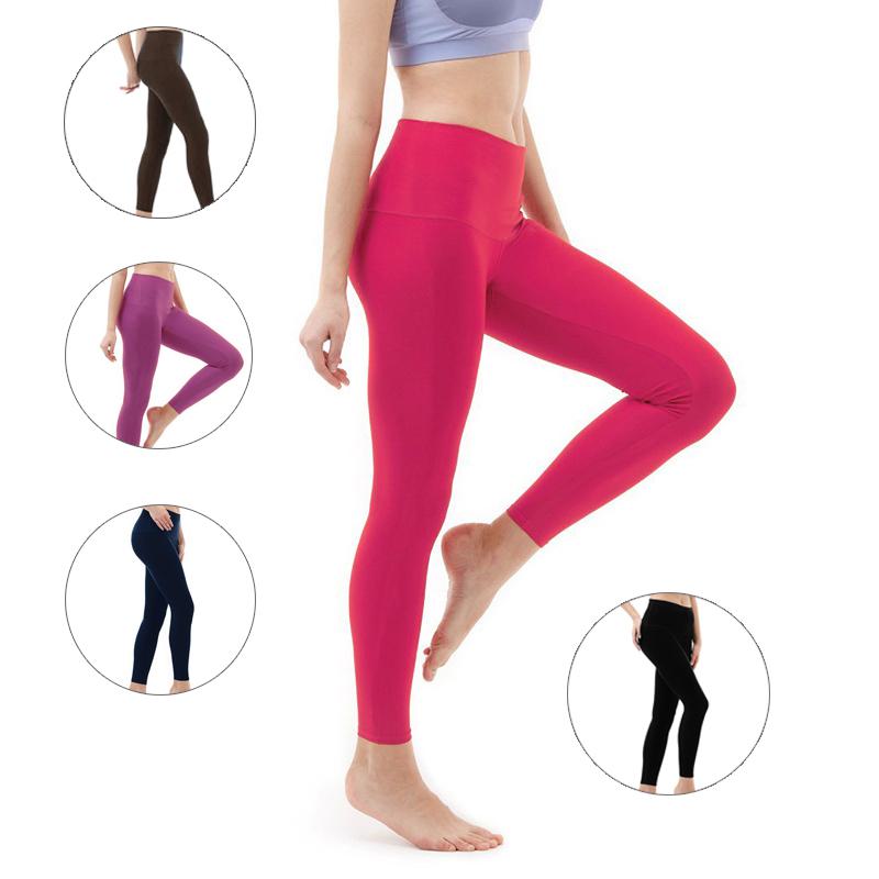 Leggings de sport multicolores à taille haute, élastiques et de couleur unie pour le yoga et le fitness