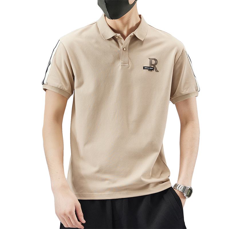 シンプルなピュアコットン短袖ポロシャツ（伸縮性のあるラペル、高品質）