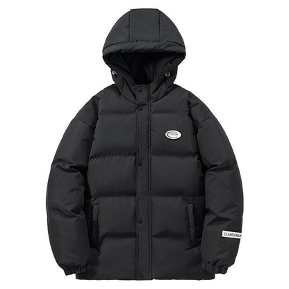 Loose Fit Versatile Casual Hooded Solid Puffer Jacket