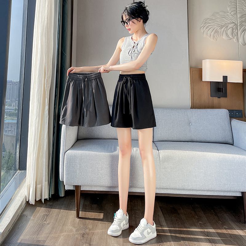Thin Casual Straight Loose-Fit Silky Drawstring Waist Shorts