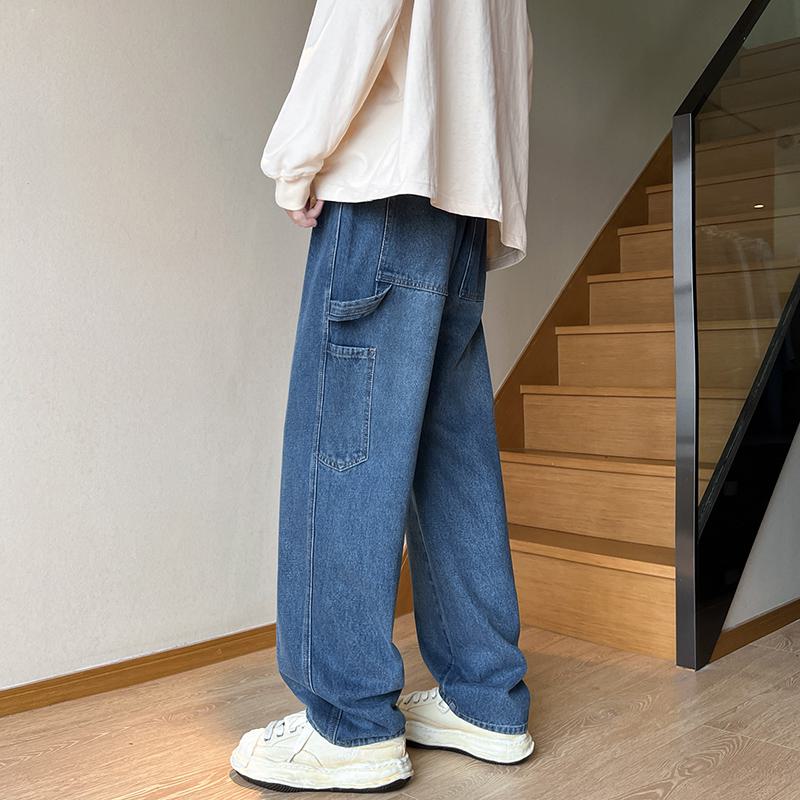 Bodenlange, weite Straight-Fit-Jeans mit Kordelzug für die Arbeit.