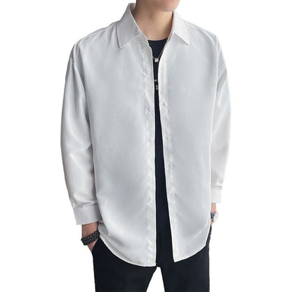Camisa de manga larga de color sólido, ajustada, sin arrugas, de fibra de bambú para el trabajo y los negocios.