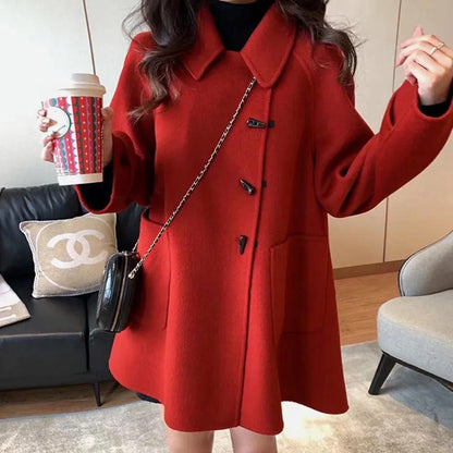 Thickened Thigh-Length Wool Blend Coat