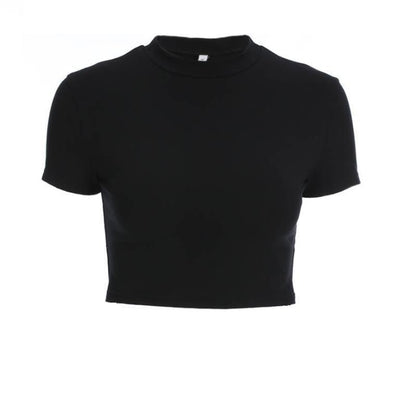 Camiseta de manga corta corta, de corte alto y ajustada a la cintura con cruzado y color sólido que deja el ombligo al descubierto.