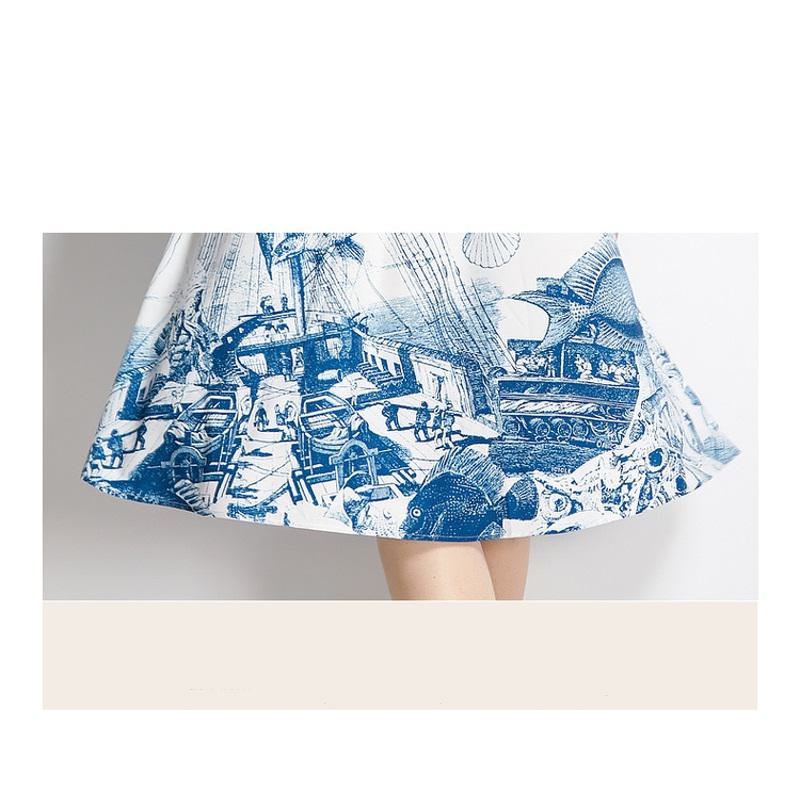 Midi Slim-Fit Print Petite Retro Style Full Skirt Style A-Line Dress
