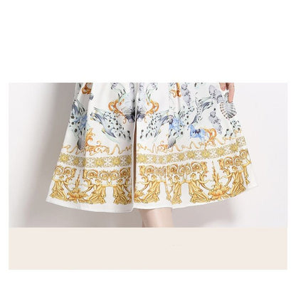 Cinched Waist Print Slimming A-Line Skirt Dress