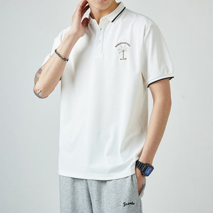 Kurzärmliges lässiges Polo-Shirt aus glattem Eis-Seide mit Revers