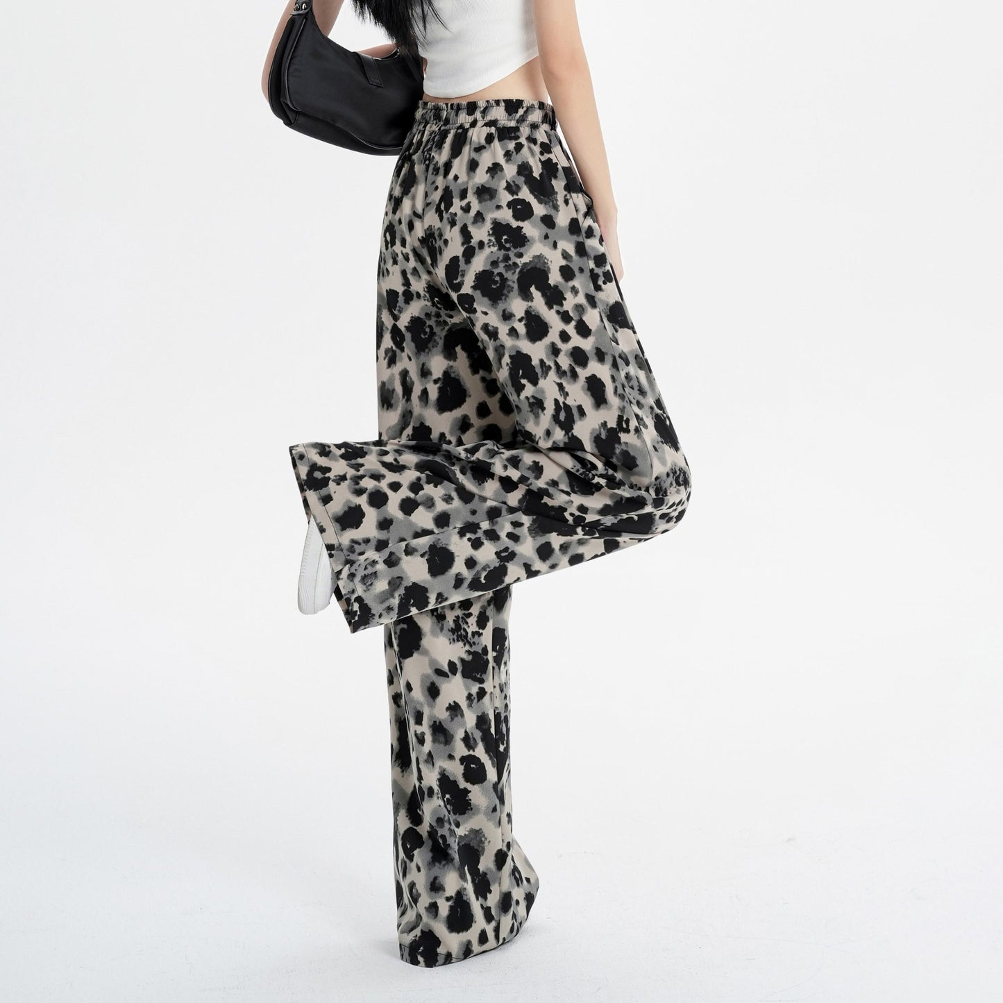 Silky Draping Loose-Fit Leopard-Print Chiffon Tie-Dye Wide Leg Pants