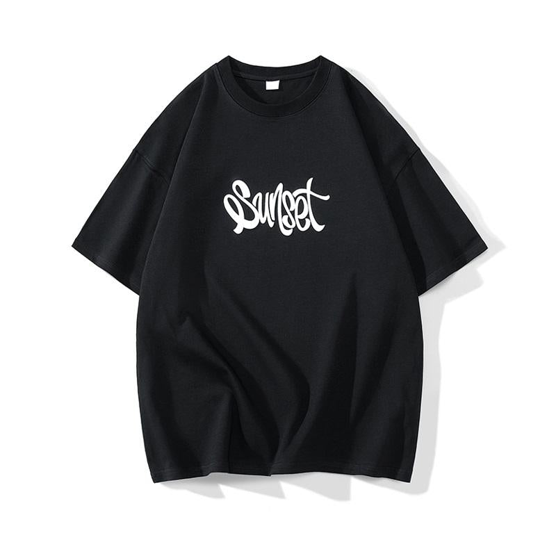 Camiseta de manga corta de algodón puro con estampado de letras y corte holgado de moda