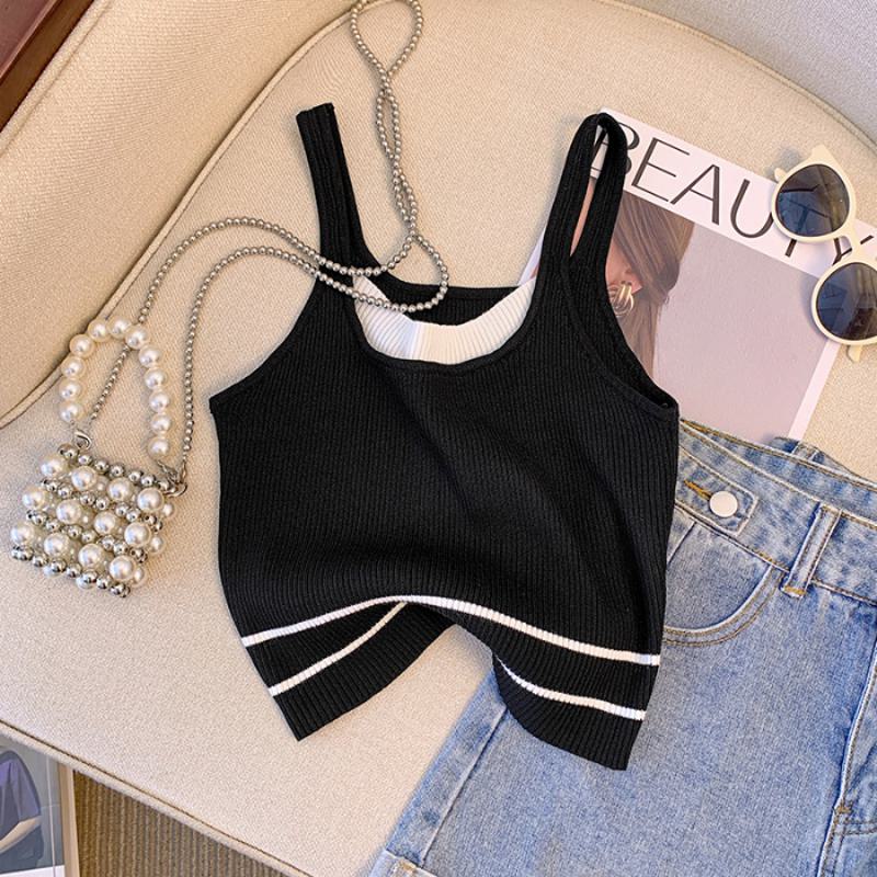 Cropped Sleeveless Faux Two-Piece Tank Top