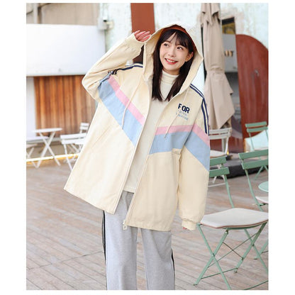 Casual Chic Thigh-Length Raincoat Hooded Jacket