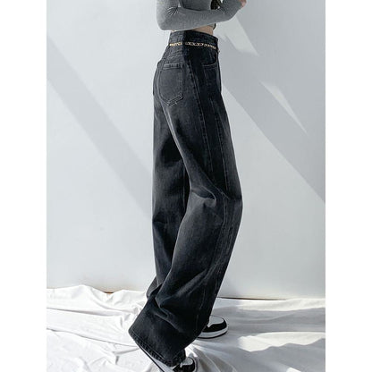 Draping Versatile Floor-Length Straight Leg High-Waisted Jeans