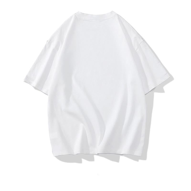 Camiseta de manga corta de algodón puro con cuello redondo de moda, hombros caídos y ajuste holgado