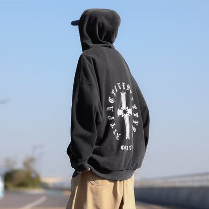 Worn-Out Look Loose-Fit Washed Out Lazy Original Niche Pure Cotton Hoodie