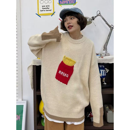 Loose-Fit Casual Waxy Fluffy Knitted Sweater