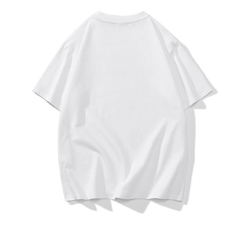 Camiseta de manga corta de algodón puro con cuello redondo y estampado, estilo suelto y moderno.