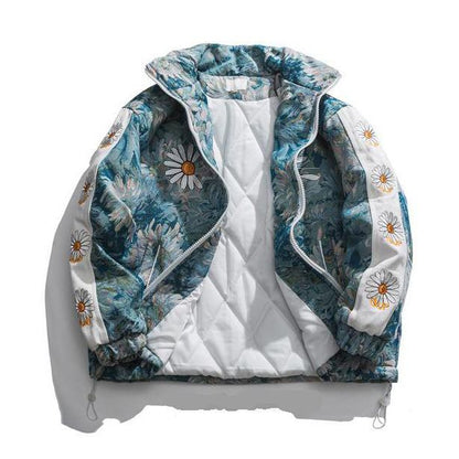 Thickened Stand-Up Collar Embroidery Puffer Jacket