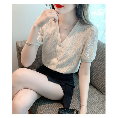 Hollowed-Out Lace Blouse