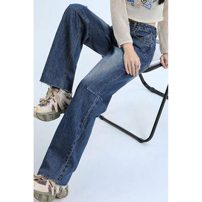 Loose-Fit Distressed Versatile Street-Style Straight-Leg High-Waisted Jeans