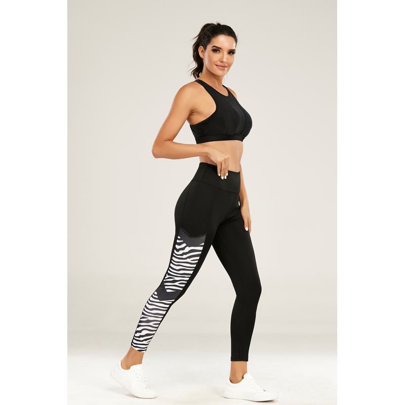 Yoga Tight-Fitting Black And White Zebra Pattern Trendy Fitness Running Patchwork Sports Leggings