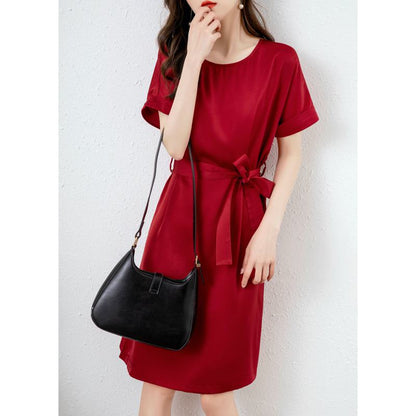 Chic Red Slimming Belted Dress