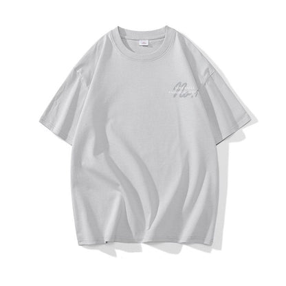 Kurzarm-T-Shirt aus reiner Baumwolle mit Rundhalsausschnitt, lockerer Passform und dünnem Stoff.