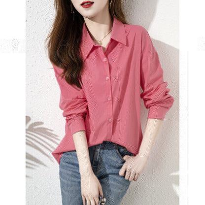 Loose Fit Long Sleeve Pure Cotton Chic Red Casual Versatile Shirt
