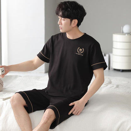 Black Round Neck Tightly Woven Pure Cotton Letter Lounge Set