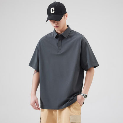 Simplicity Solid Lapel Pure Cotton Short Sleeve Polo Shirt