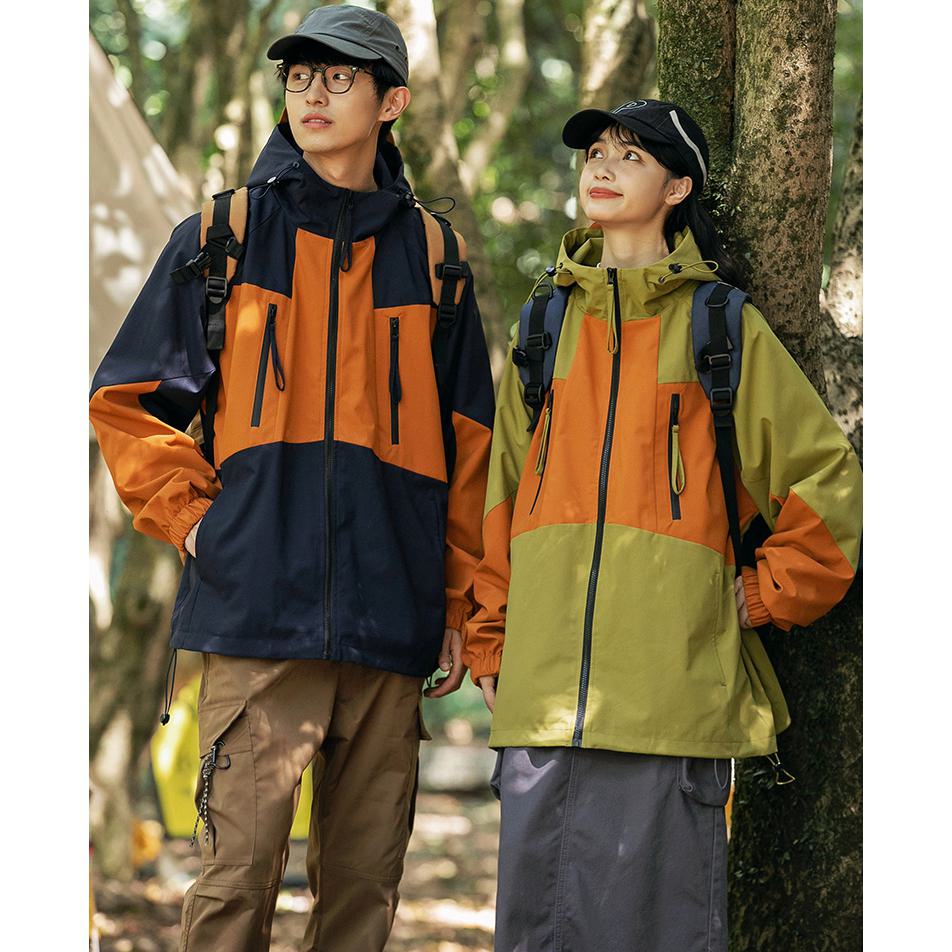 Patchwork Outdoor Windproof Raincoat Hooded Jacket