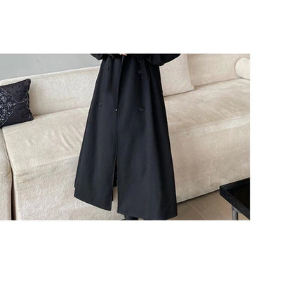 معطف أسود قصير يصل إلى الركبة للنساء ذوات القامة الصغيرة