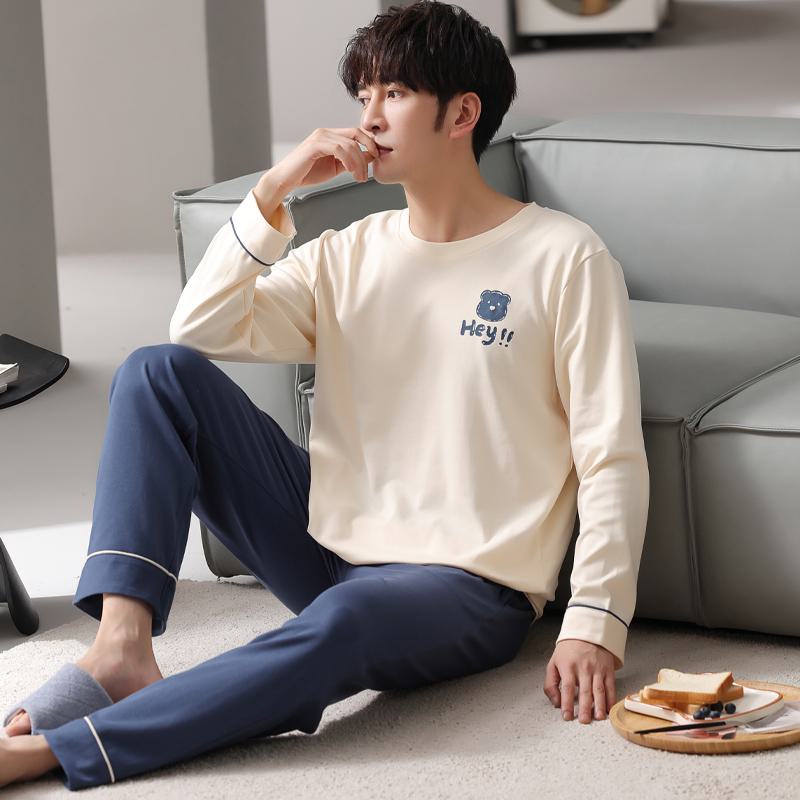 Round Neck Pullover Long Sleeve Tightly Woven Pure Cotton Bear Lounge Set