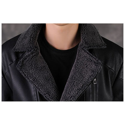 Thick Notch Collar Fleece-Lined Biker Jacket
