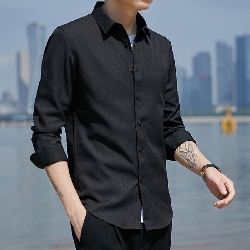 Camisa de manga larga casual de algodón puro ajustada y elegante