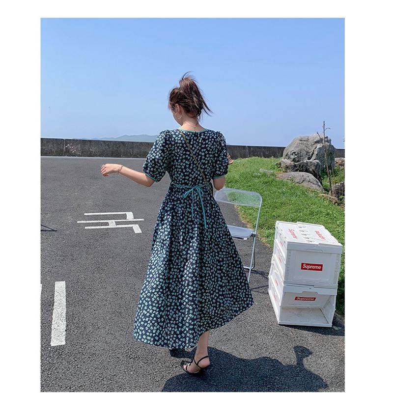 Gentle Retro Niche Floral Print French Style Dress