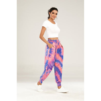 Pantalones deportivos de correr con estampado de atado elástico para yoga y fitness