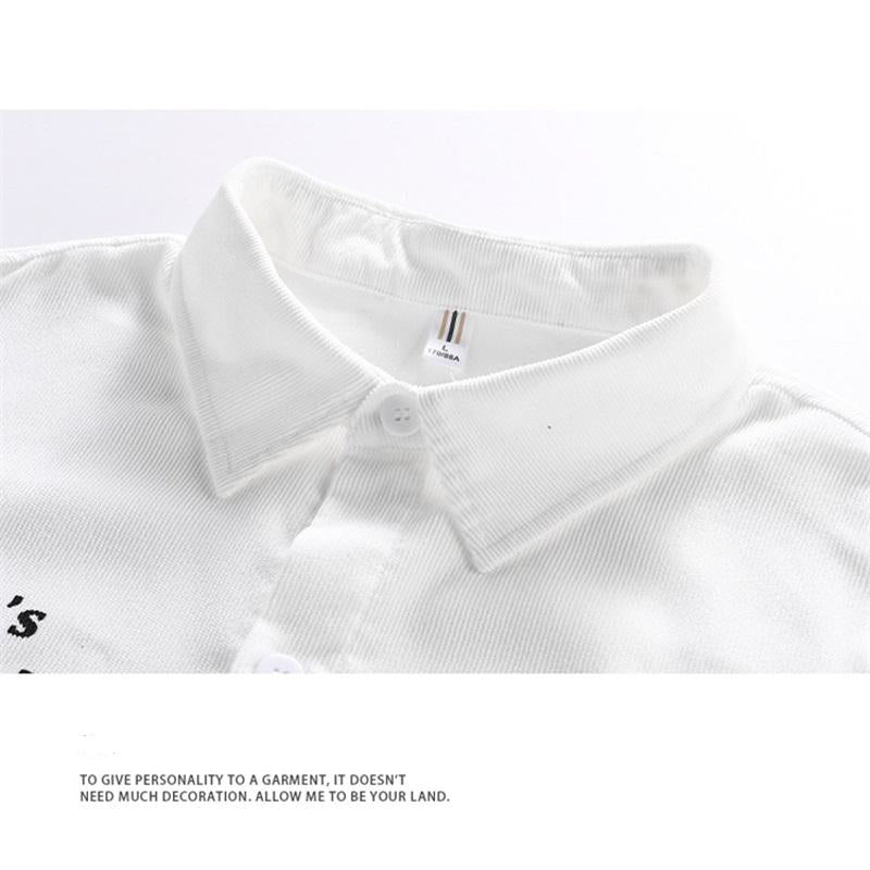 Chemise rétro à manches longues en velours côtelé, aspect deux pièces, avec patchwork tendance pour tenue de travail.