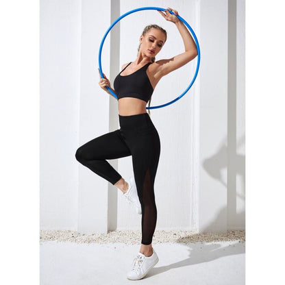 Leggings de Malla de Color Sólido para Yoga, Deportes, Fitness y Running con Cintura Alta
