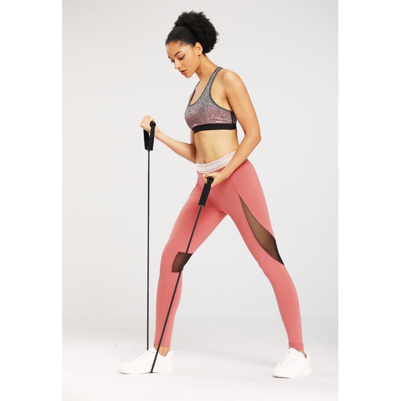 Leggings deportivos ajustados de cintura alta y elasticidad alta para yoga, fitness y running con malla