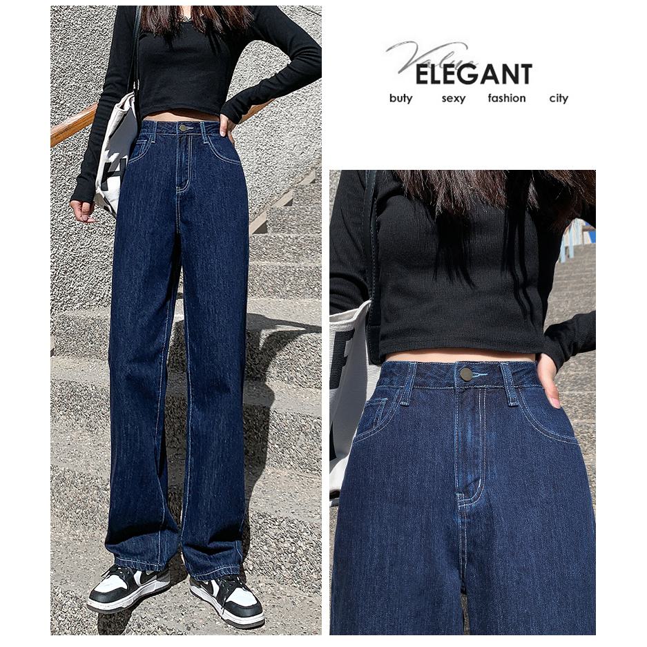 Dark-Colored Slimming High-Waisted Cropped & Regular & Long Straight Leg Jeans