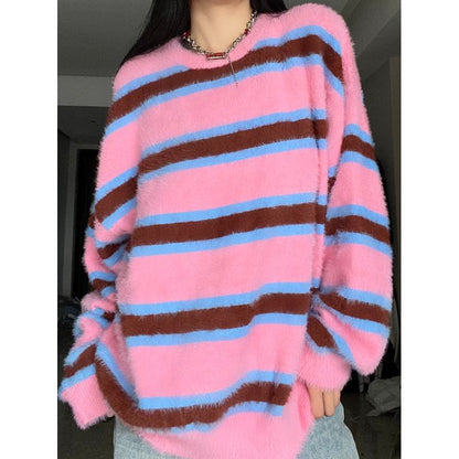 Stripe Casual Retro Lazy Sweater