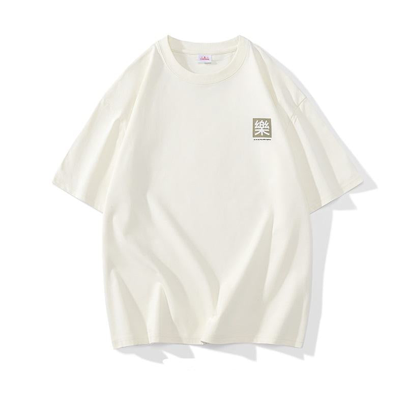 Camiseta de manga corta de algodón puro estampada y de corte holgado y versátil.
