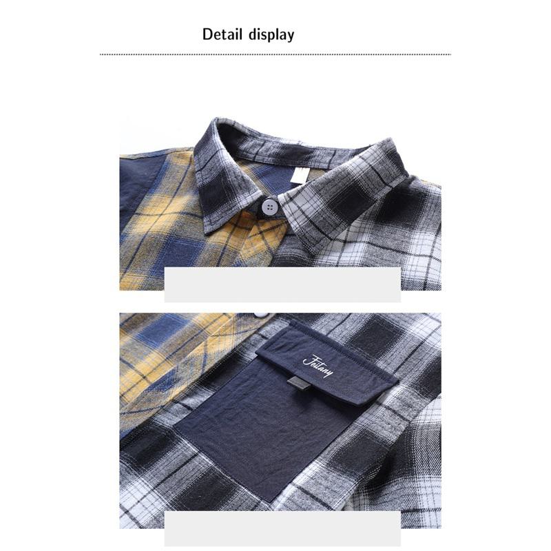 Chemise à manches longues à carreaux avec blocs de couleurs tendance et patchwork