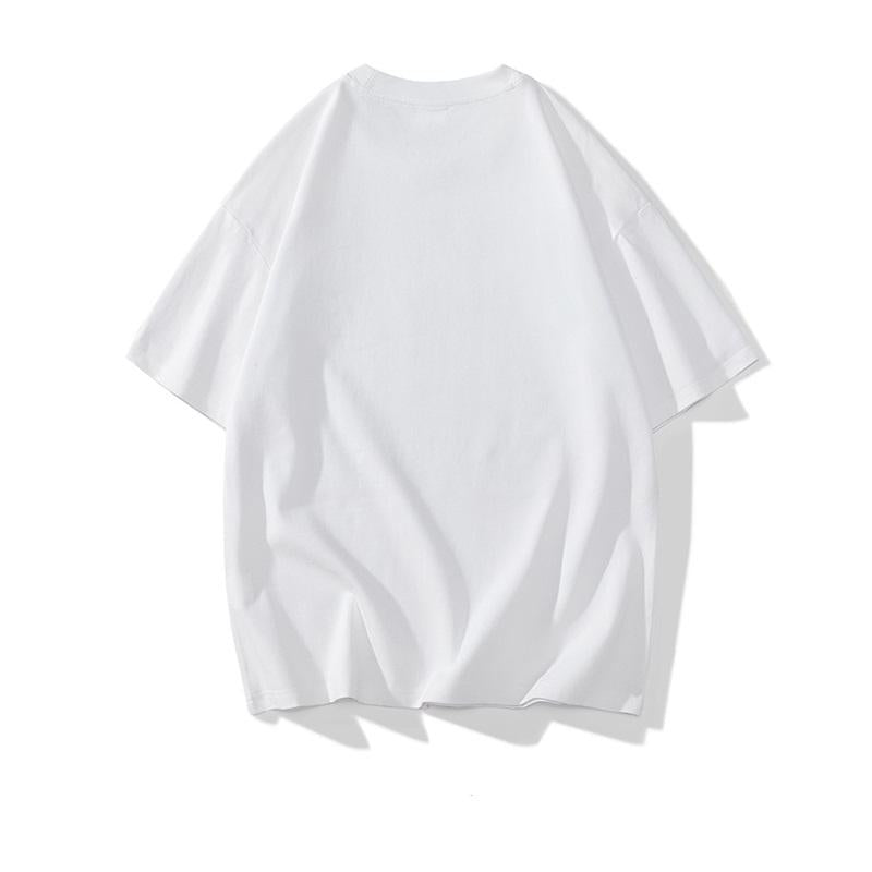 Camiseta de manga corta holgada de hombros caídos y parches de algodón puro a la moda.