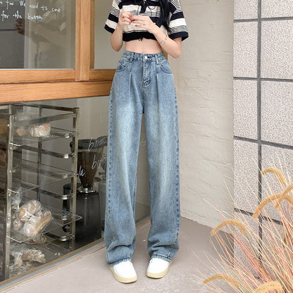 Slimming Floor-Length Draping Lengthened Straight Niche High-Waisted Wide-Leg Jeans