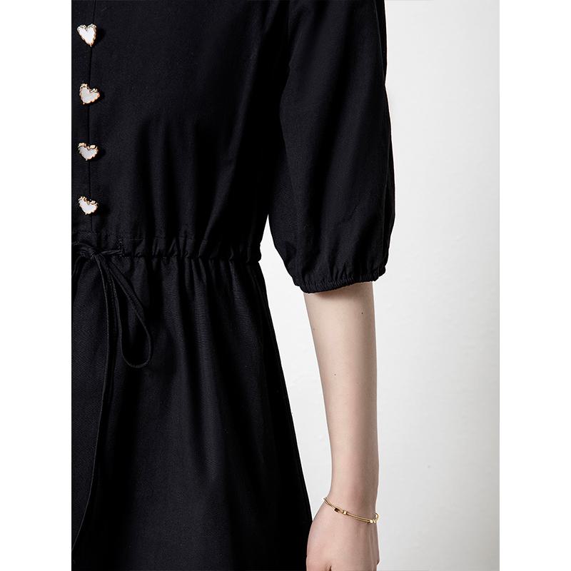 V-Neck Anti-Aging Cinched Waist French Style Lantern Long Sleeve Chic Dress