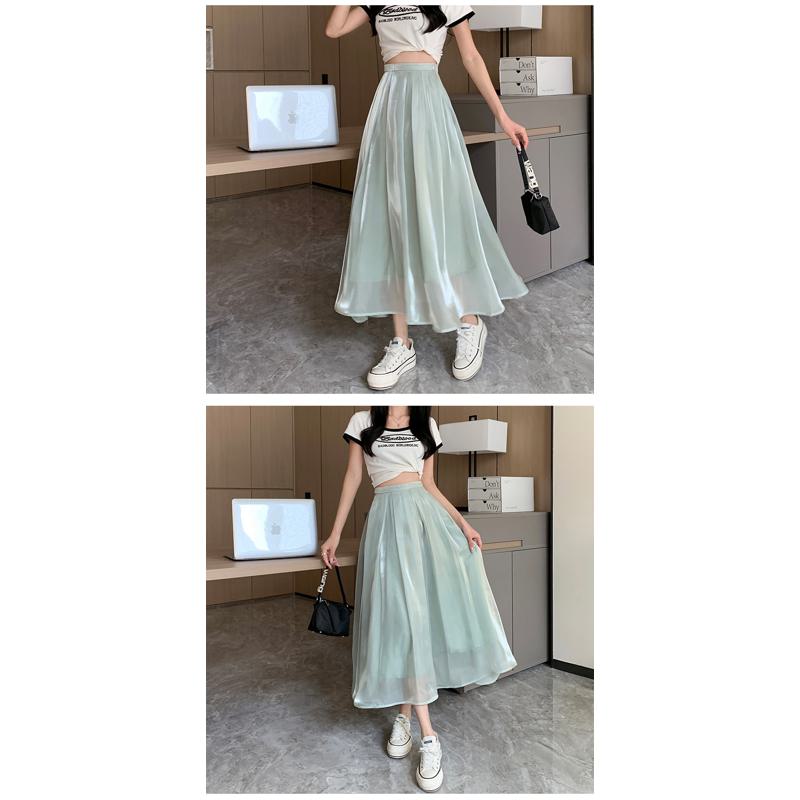 High-Waisted Solid Color Pleated Fairy Skirt Full Skirt Versatile Midi Double Layer A-Line Skirt