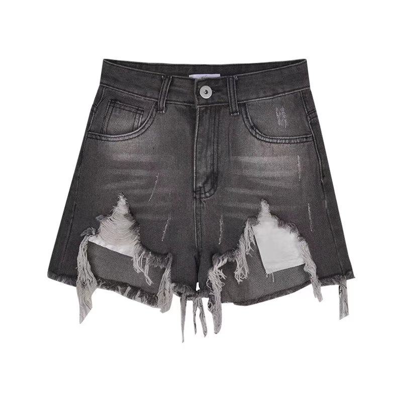 Distressed Thin Loose Fit High-Waisted Denim Shorts